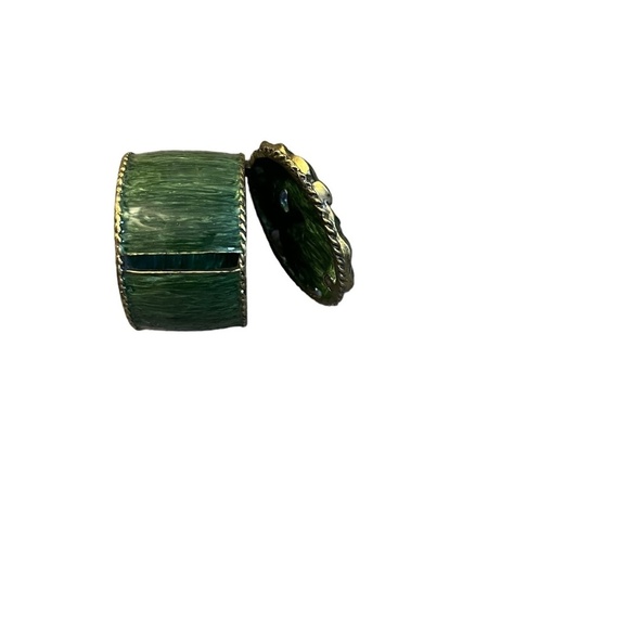 Dragonfly Lily Pad Green Enameled Metal Rhinestone Heavy Trinket Box, - Picture 7 of 7